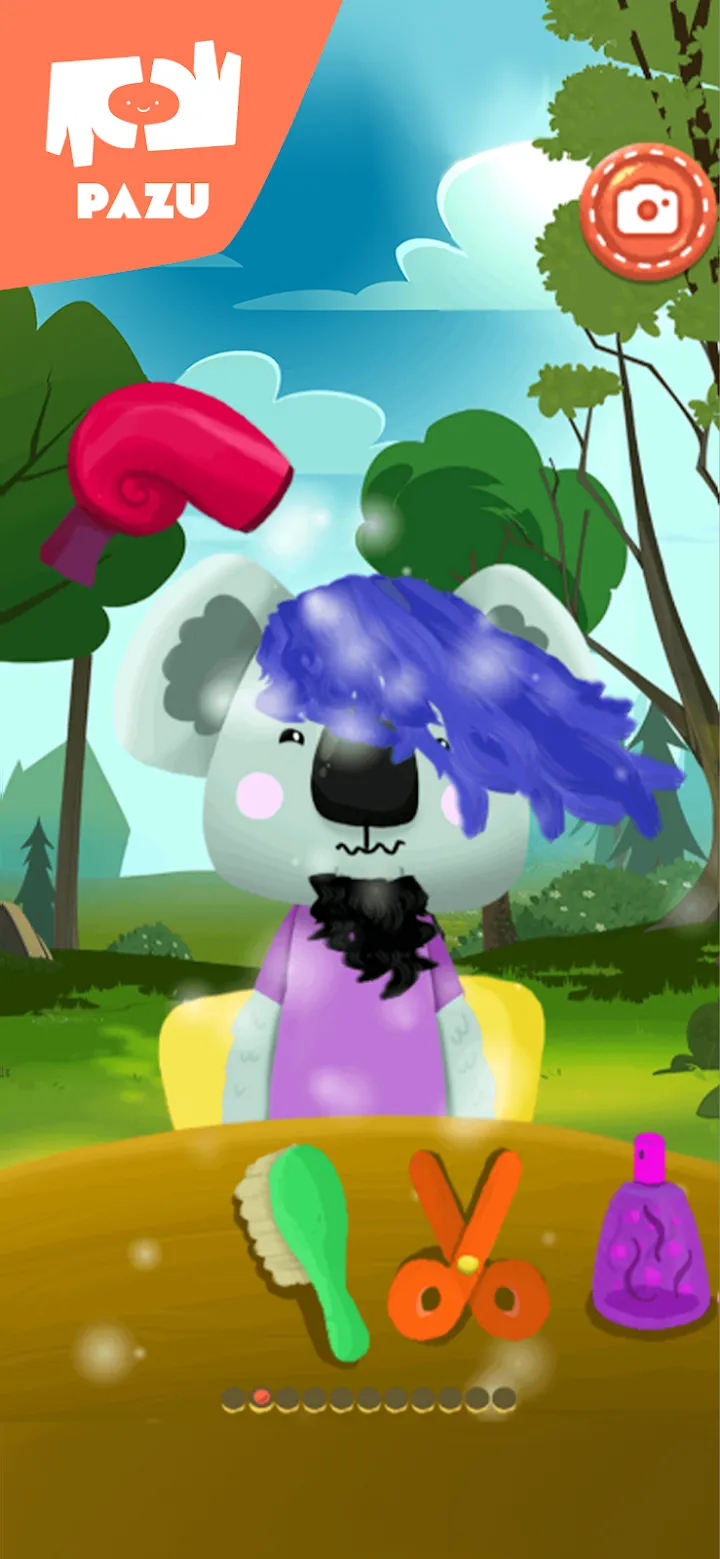 Friseurwerkzeug an einer Tierfigur im Spiel